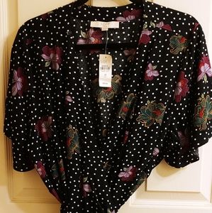 LOFT Navy Floral Wrap Top Size 22